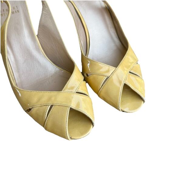 Stuart Weitzman 8.5 Butter Yellow Slingback Kitten Heel Pump Peep Toe Cross - Picture 7 of 9